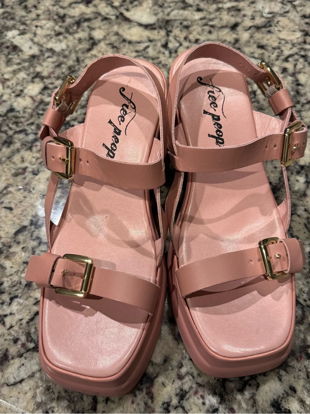 NWOT Free People Blush Pink Buckle Platform Sandals -38.5